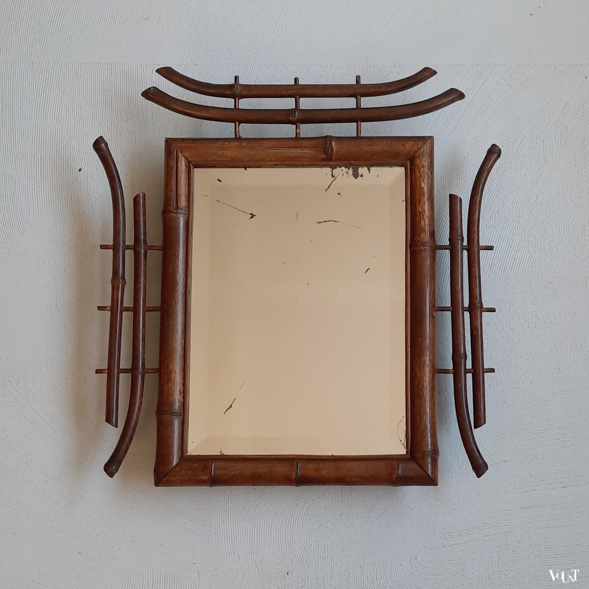 Japonaiserie spiegel bamboe / rotan, eind 19e eeuw