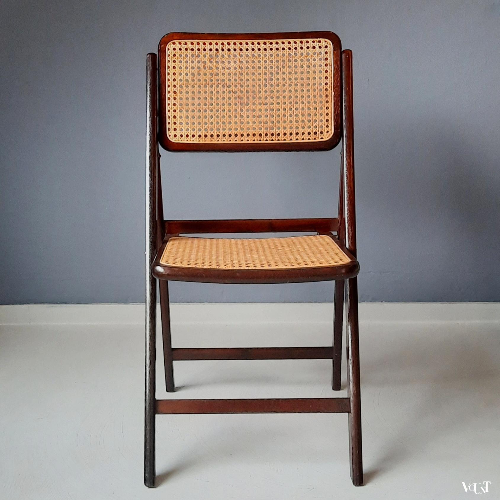 Vintage klapstoel met rotan in zitting en rugleuning, jaren '70/'80