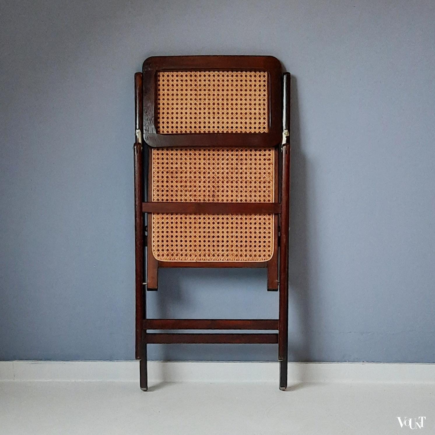 Vintage klapstoel met rotan in zitting en rugleuning, jaren '70/'80