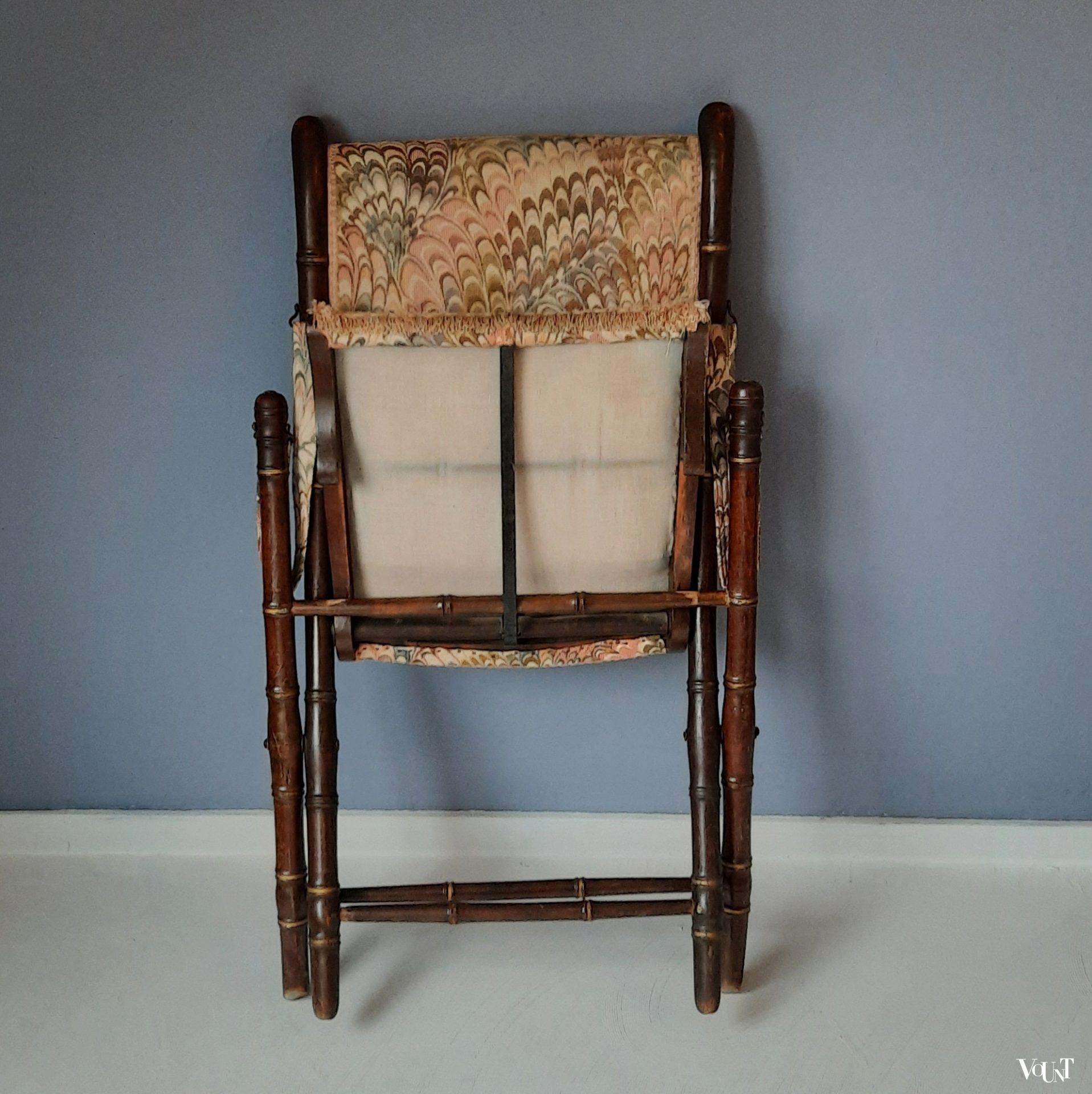 Antieke faux bamboo campaign stoel, rond 1900