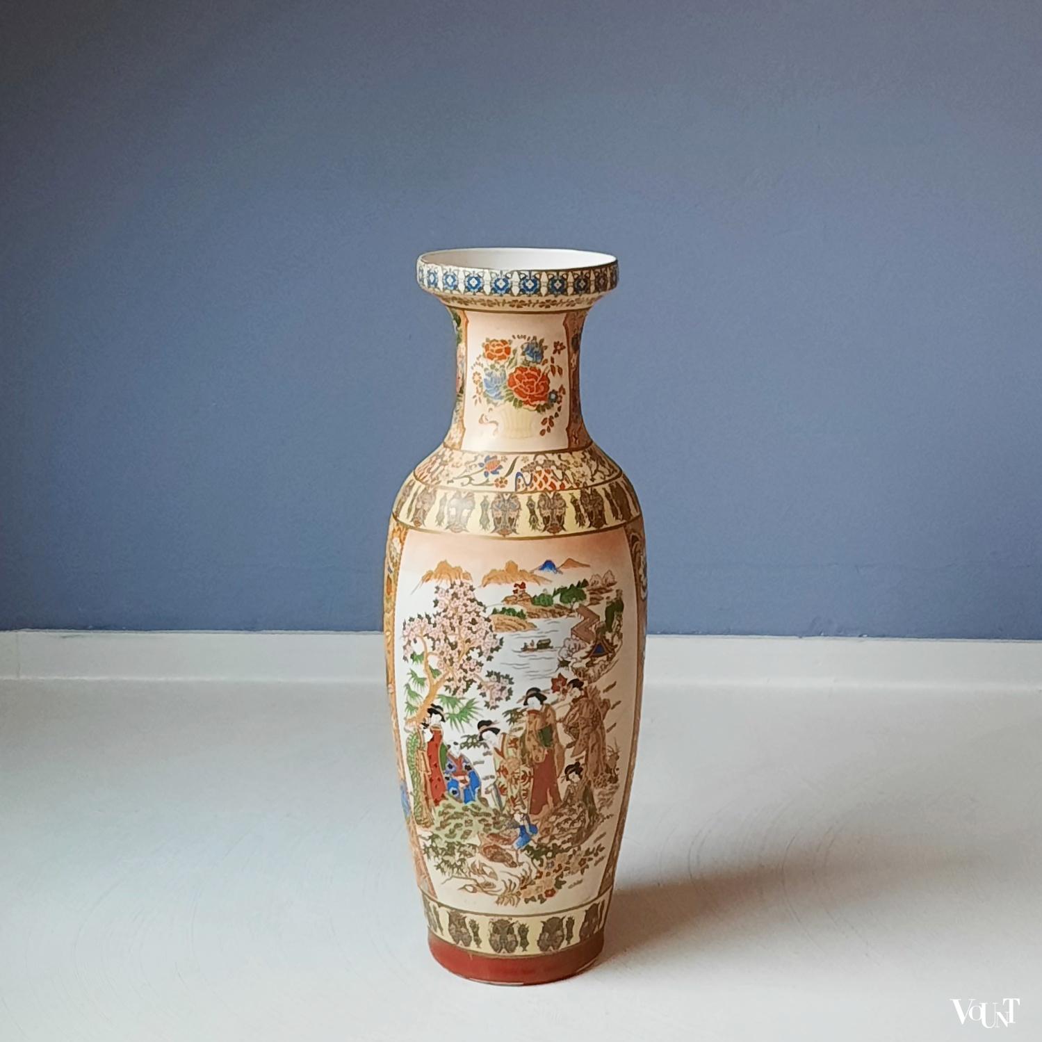 Aziatische satsuma vloervaas, jaren '70/'80