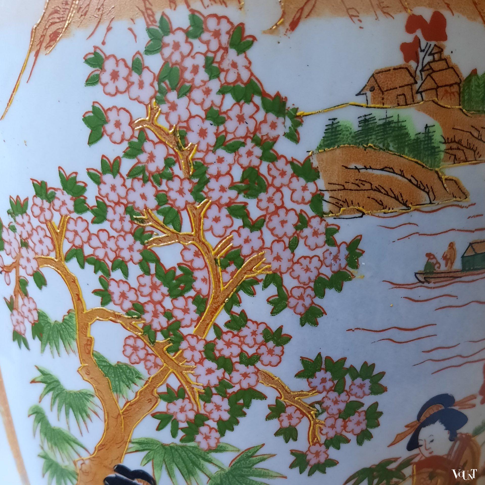 Aziatische satsuma vloervaas, jaren '70/'80