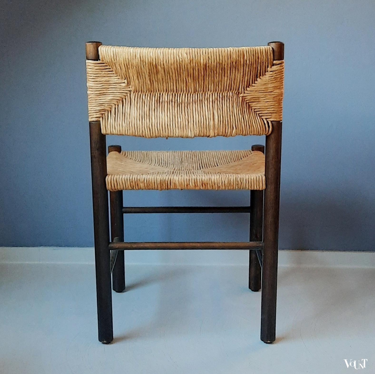 Houten stoel met biezen zitting en rugleuning, jaren '70