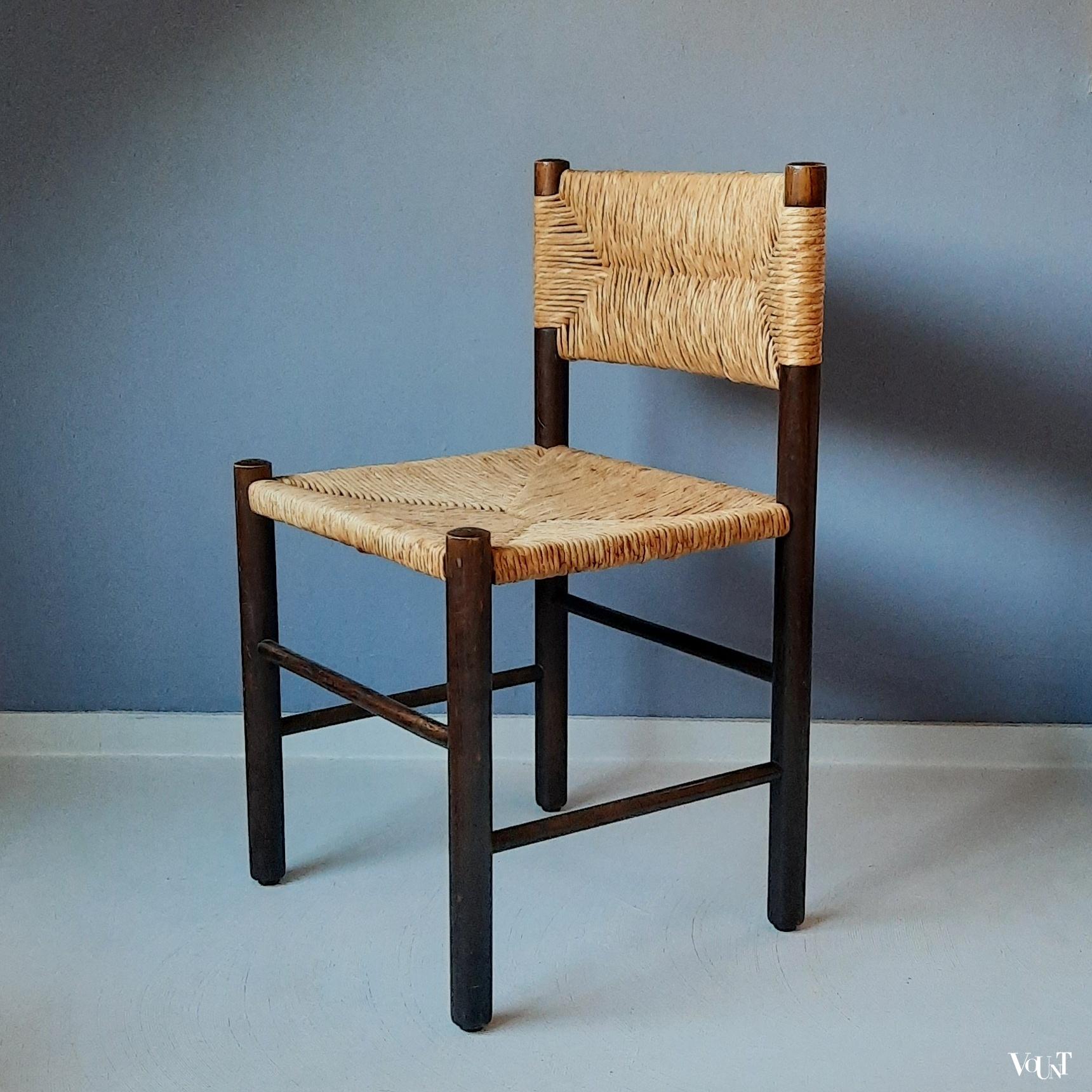 Houten stoel met biezen zitting en rugleuning, jaren '70