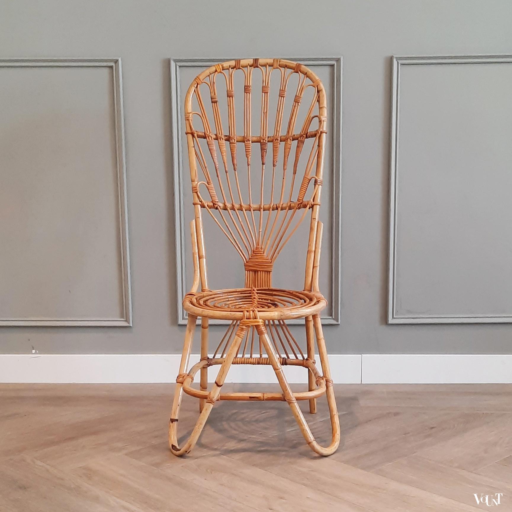 Rotan mid-century stoel met hoge rug, jaren '60/'70