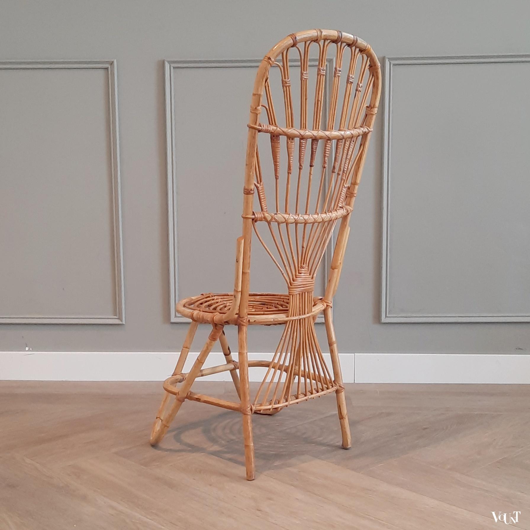 Rotan mid-century stoel met hoge rug, jaren '60/'70