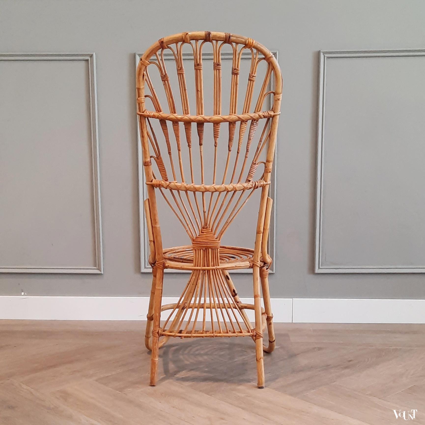 Rotan mid-century stoel met hoge rug, jaren '60/'70