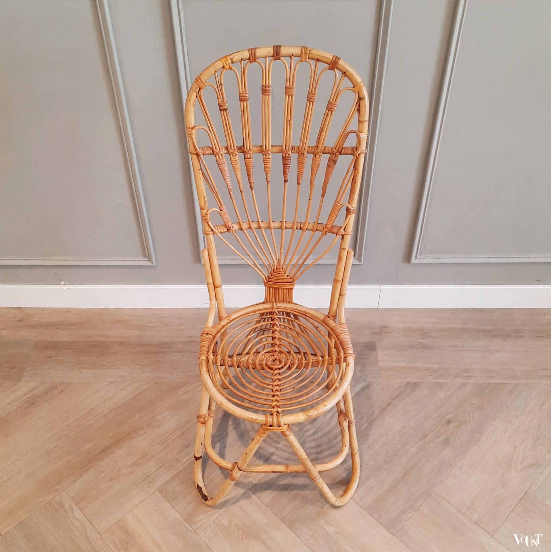 Rotan mid-century stoel met hoge rug, jaren '60/'70