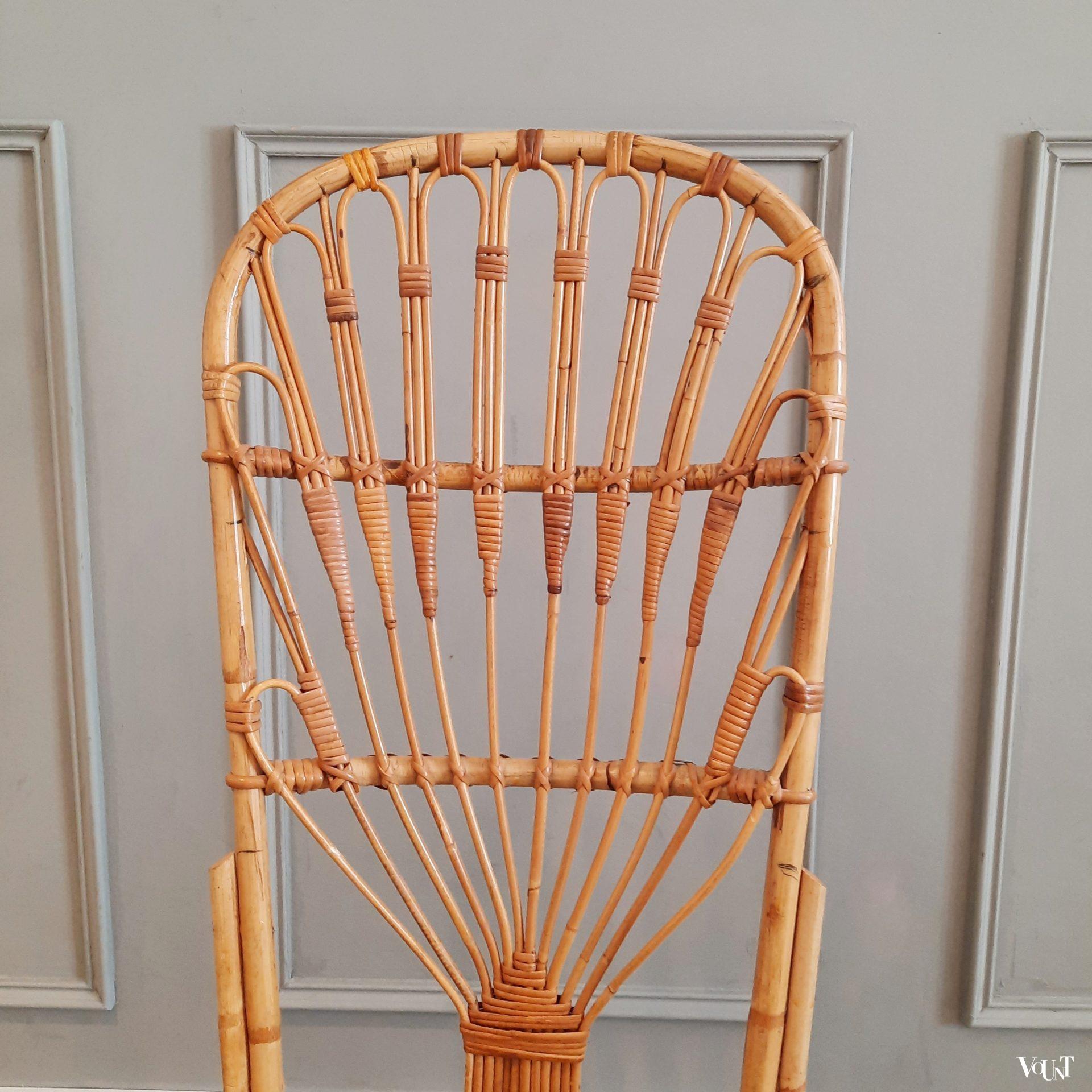 Rotan mid-century stoel met hoge rug, jaren '60/'70