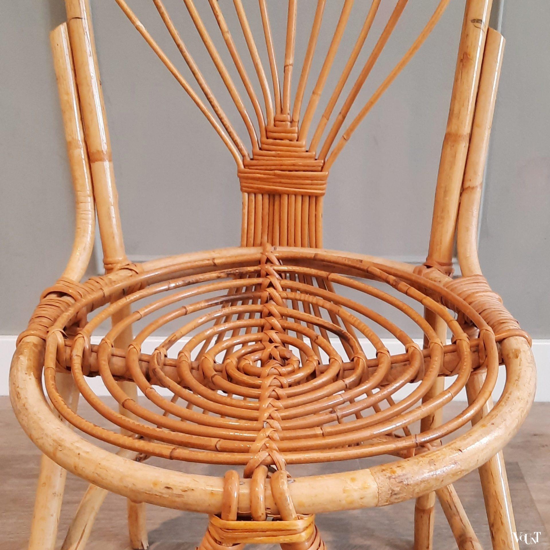 Rotan mid-century stoel met hoge rug, jaren '60/'70