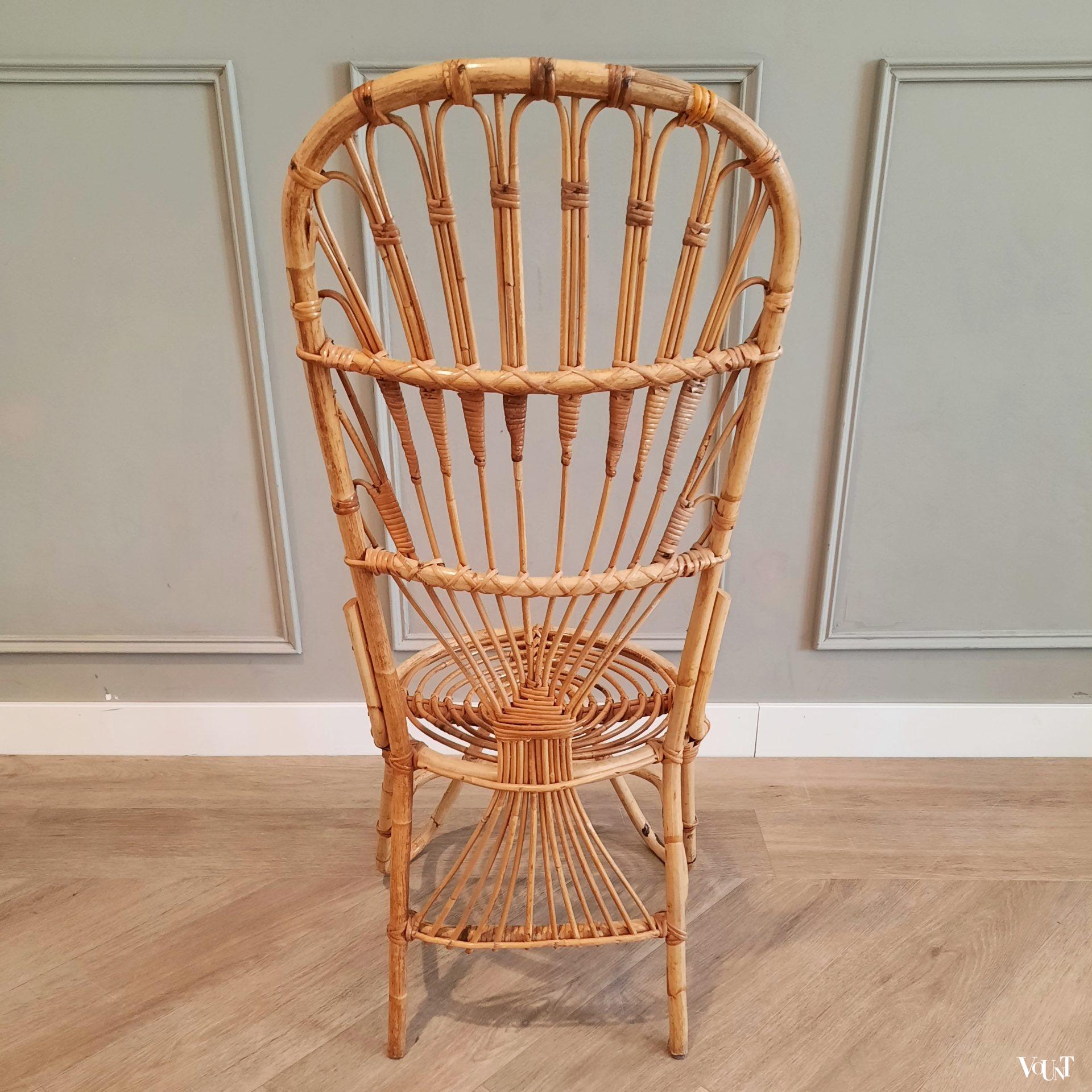 Rotan mid-century stoel met hoge rug, jaren '60/'70