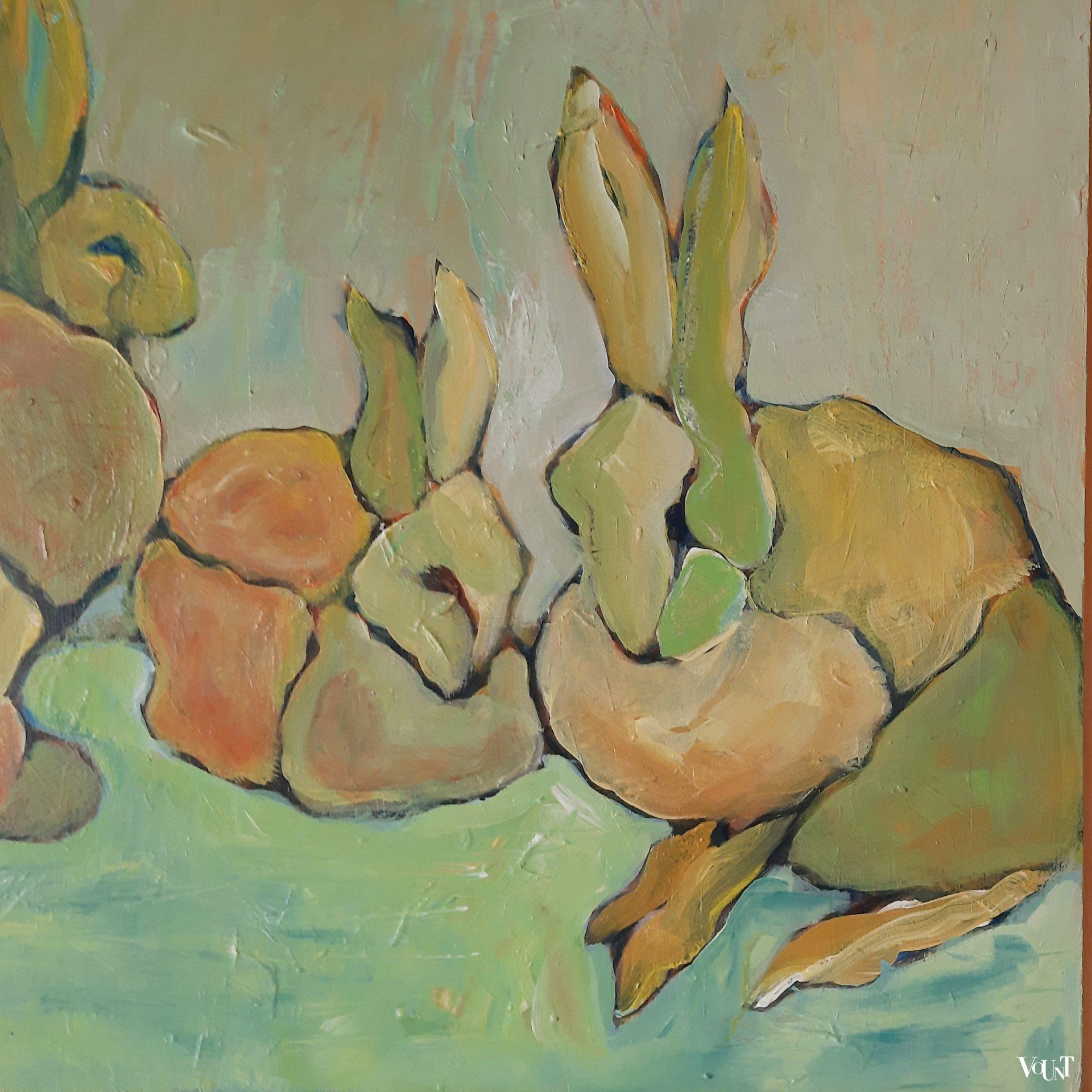 Abstract schilderij konijnen, jaren '70/'80