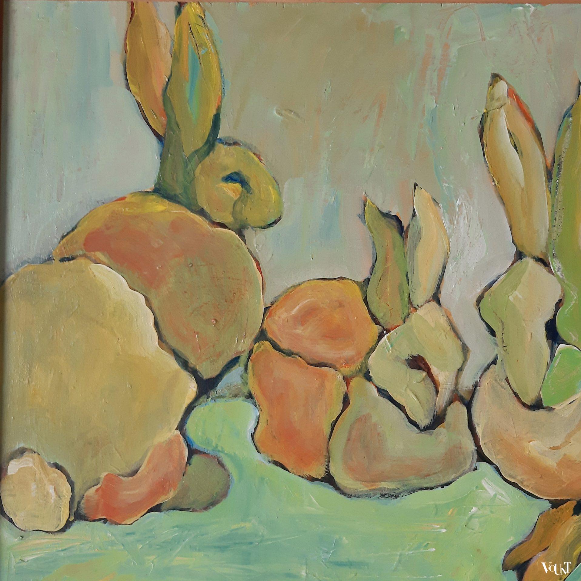 Abstract schilderij konijnen, jaren '70/'80