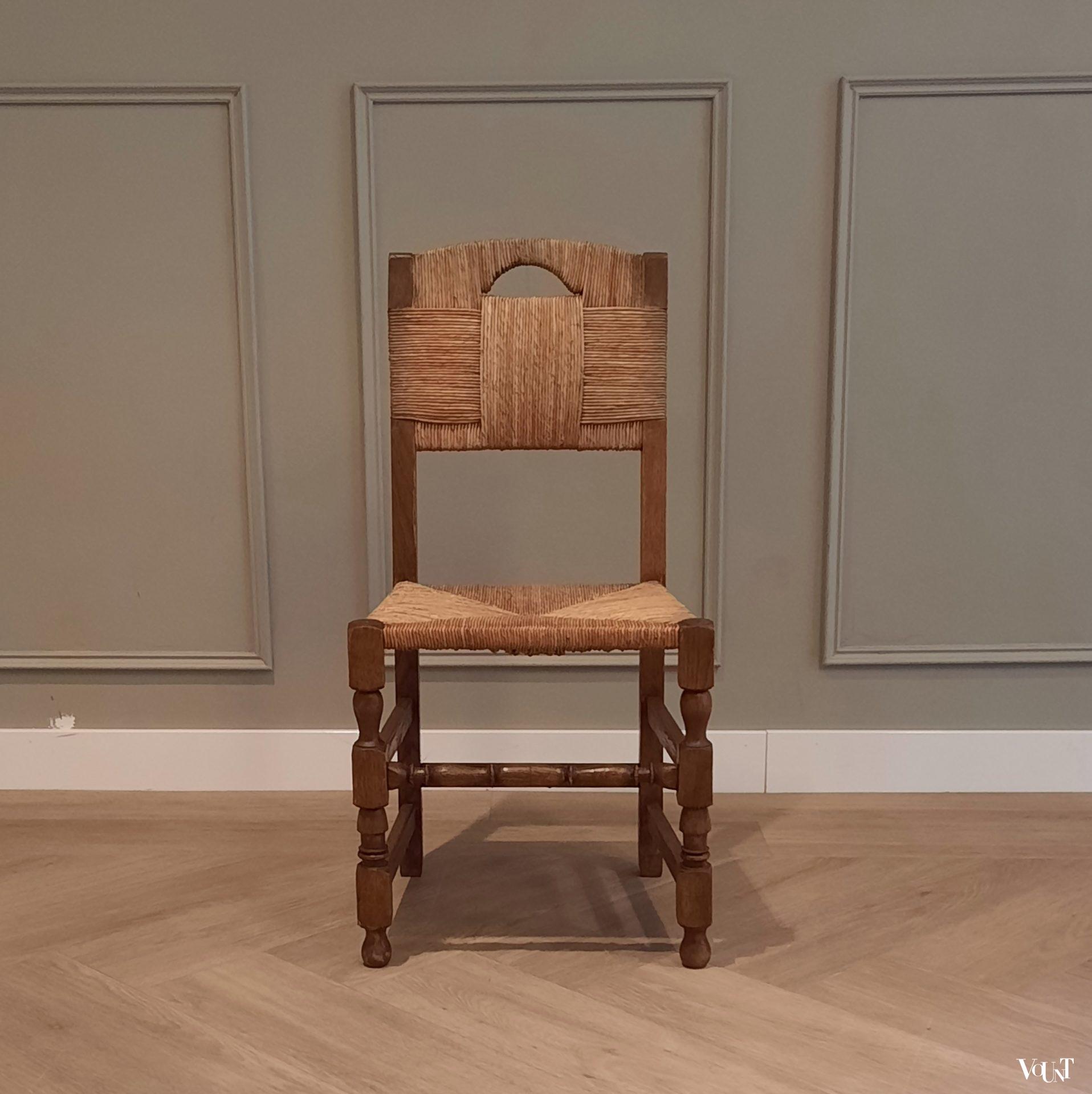 Franse stoel hout met biezen, jaren '40/'50