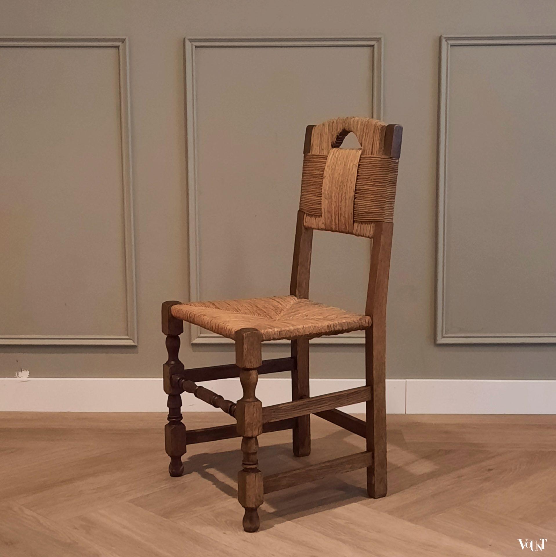 Franse stoel hout met biezen, jaren '40/'50