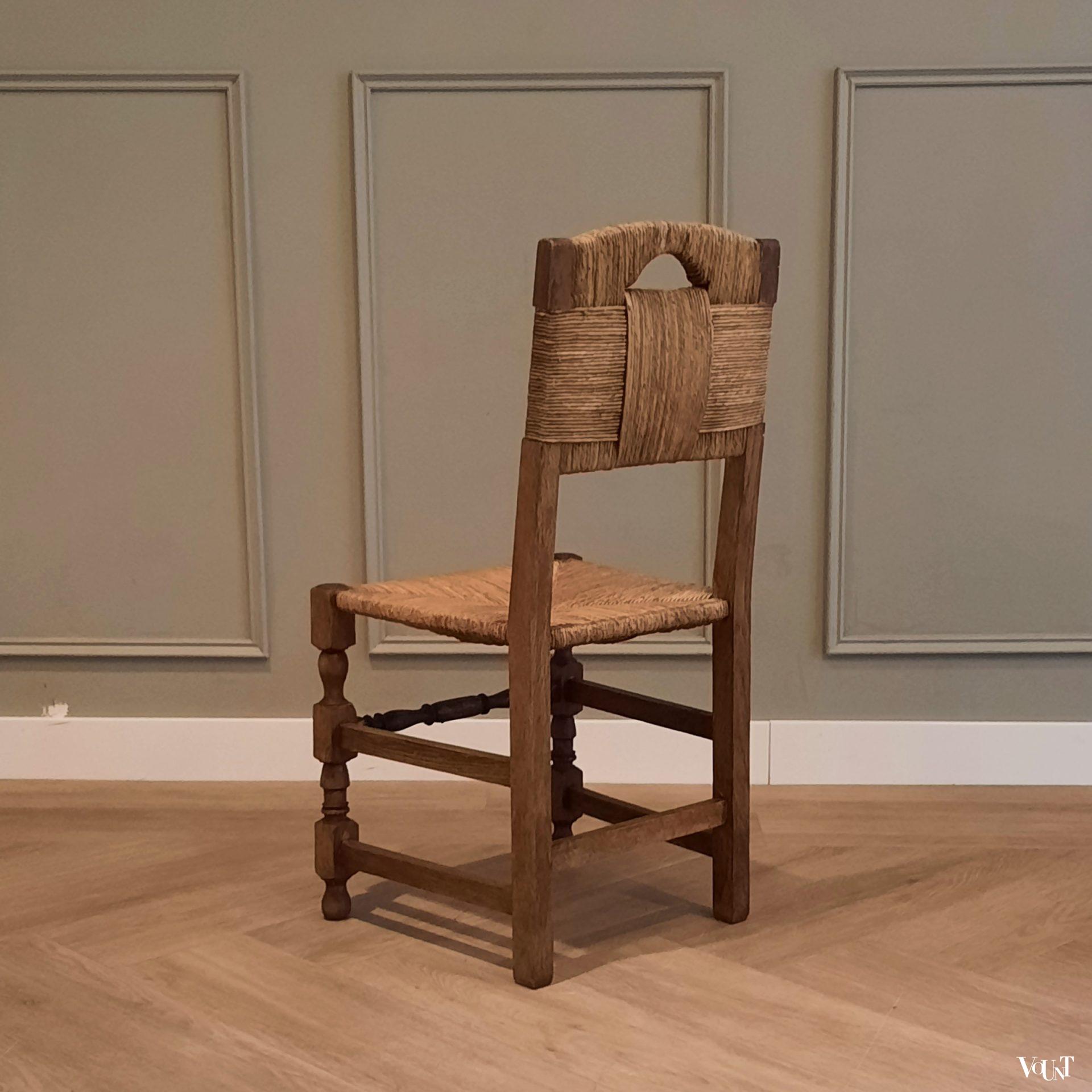 Franse stoel hout met biezen, jaren '40/'50