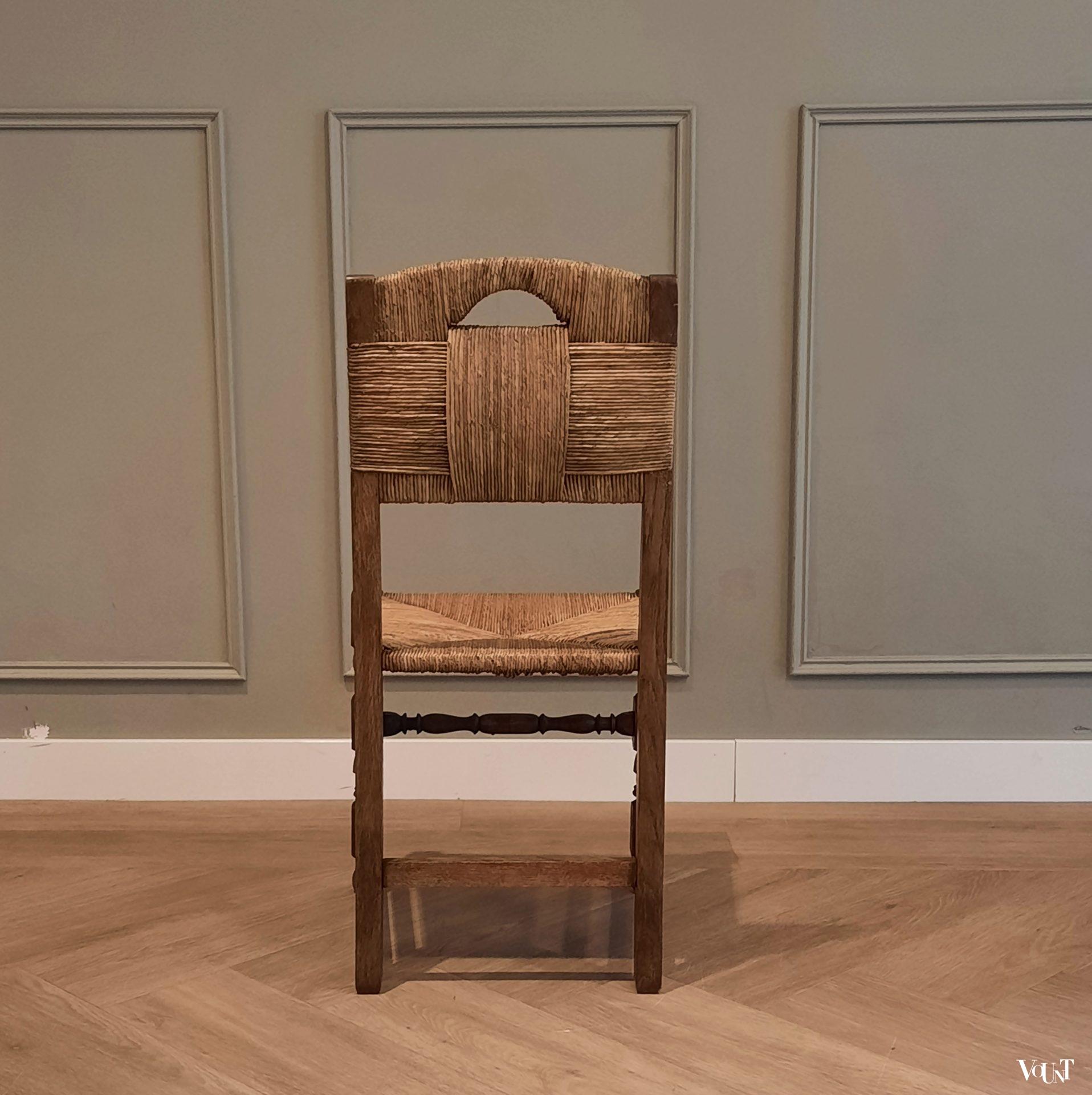 Franse stoel hout met biezen, jaren '40/'50