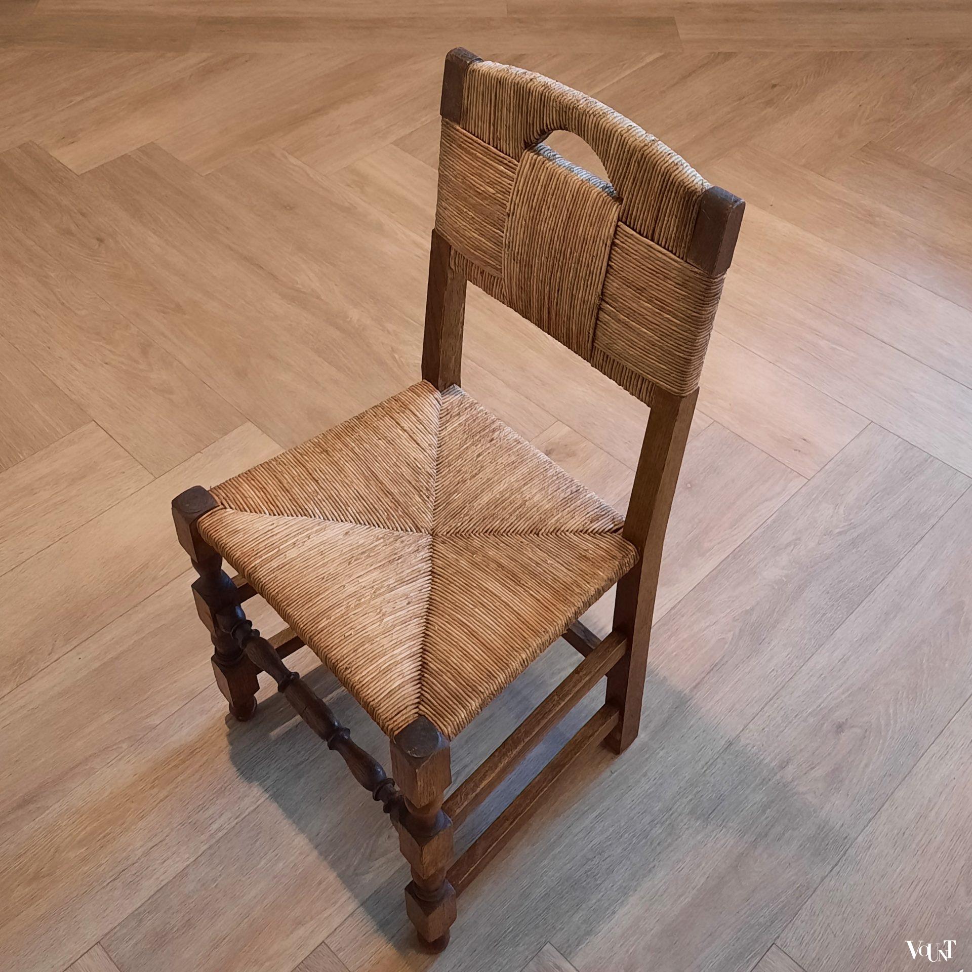 Franse stoel hout met biezen, jaren '40/'50