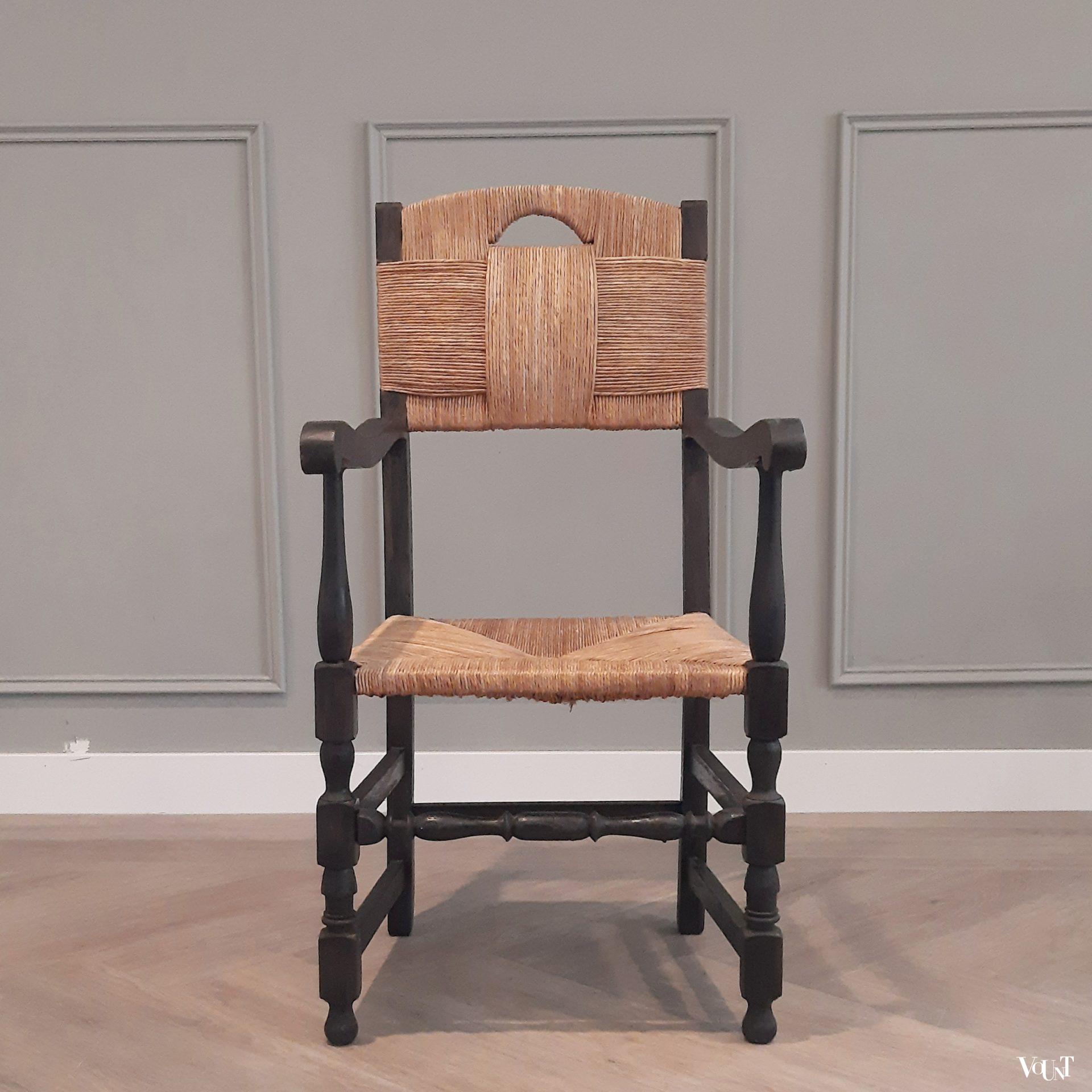 Franse stoel hout met biezen, jaren '40/'50