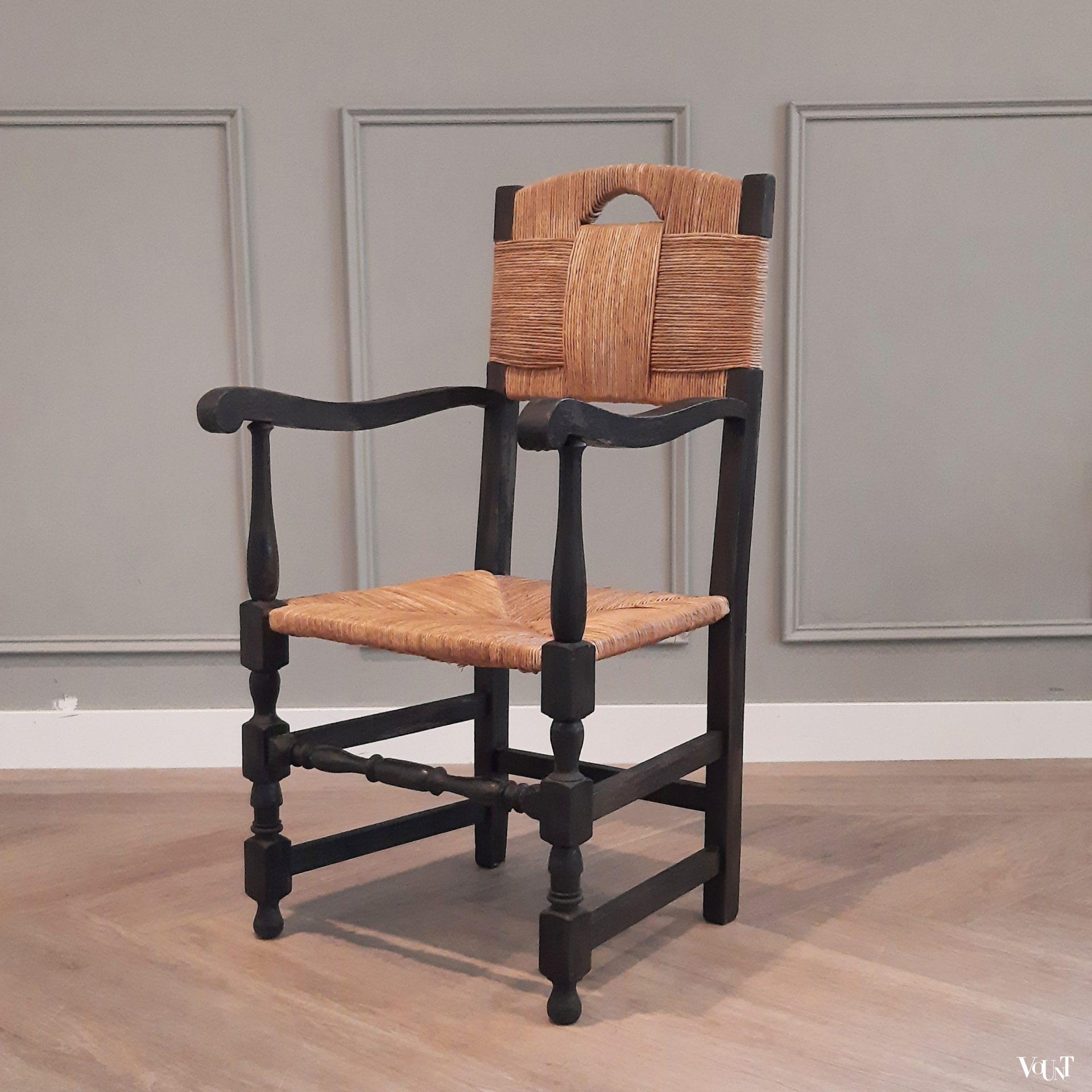 Franse stoel hout met biezen, jaren '40/'50