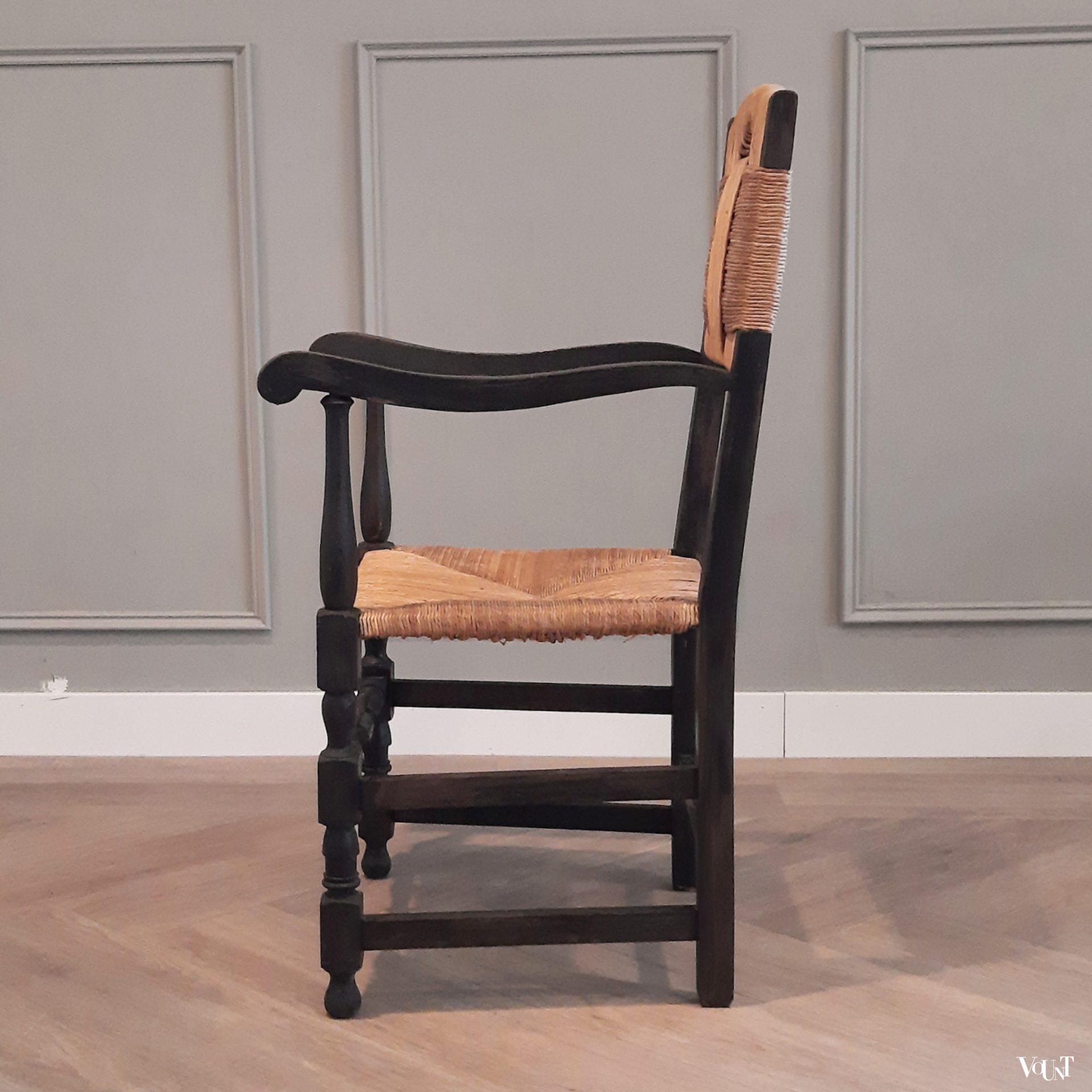 Franse stoel hout met biezen, jaren '40/'50