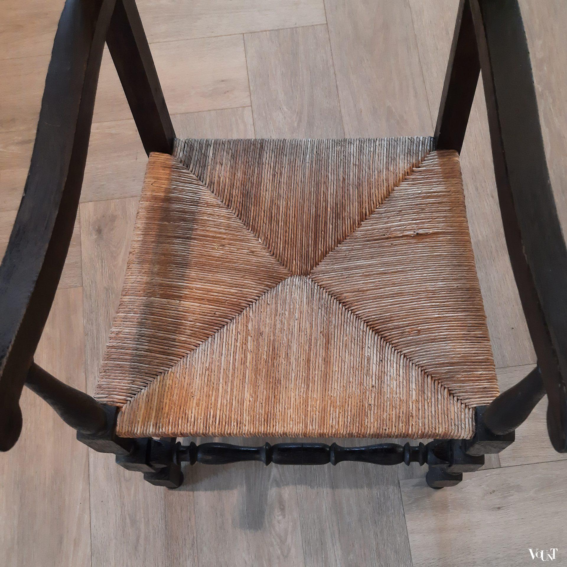 Franse stoel hout met biezen, jaren '40/'50