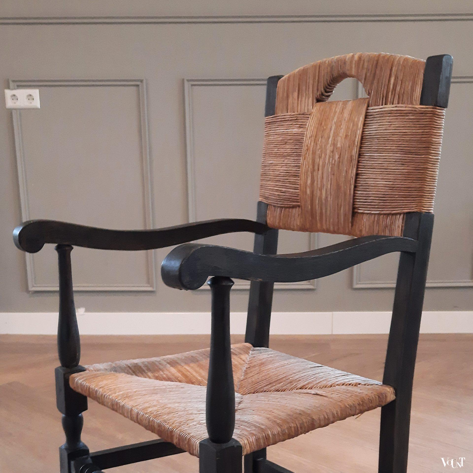 Franse stoel hout met biezen, jaren '40/'50