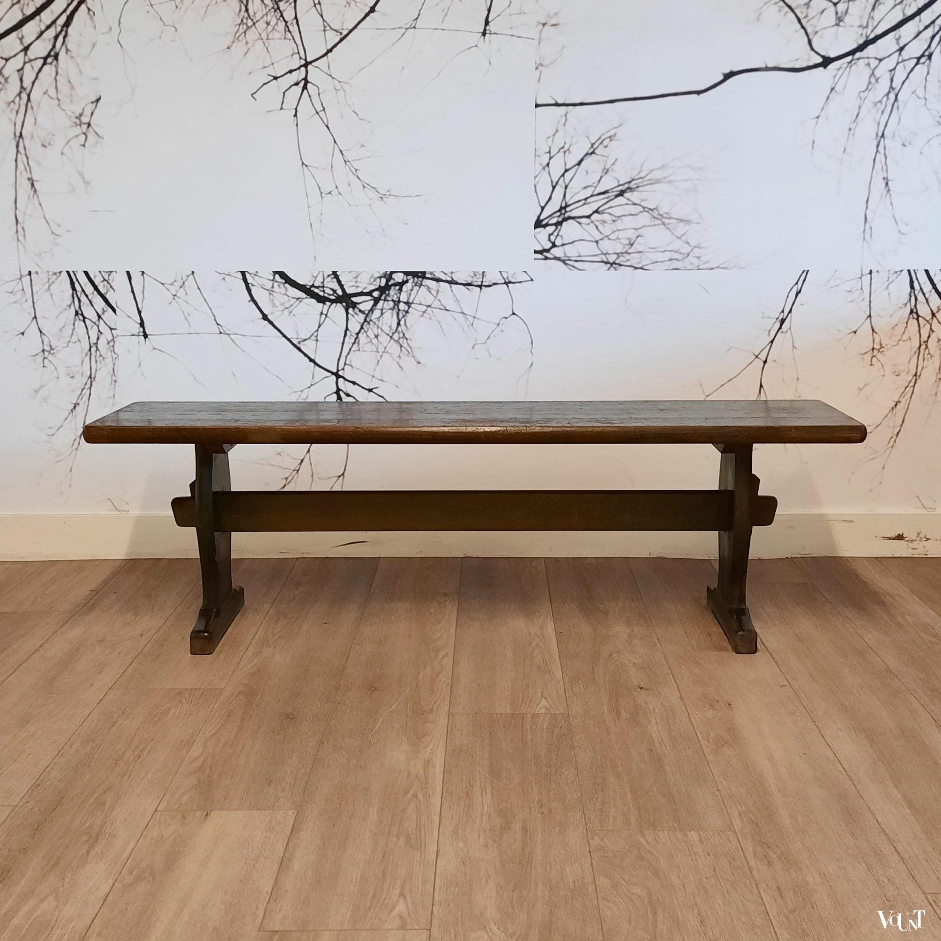 Donkergroene houten bank, jaren '60/'70