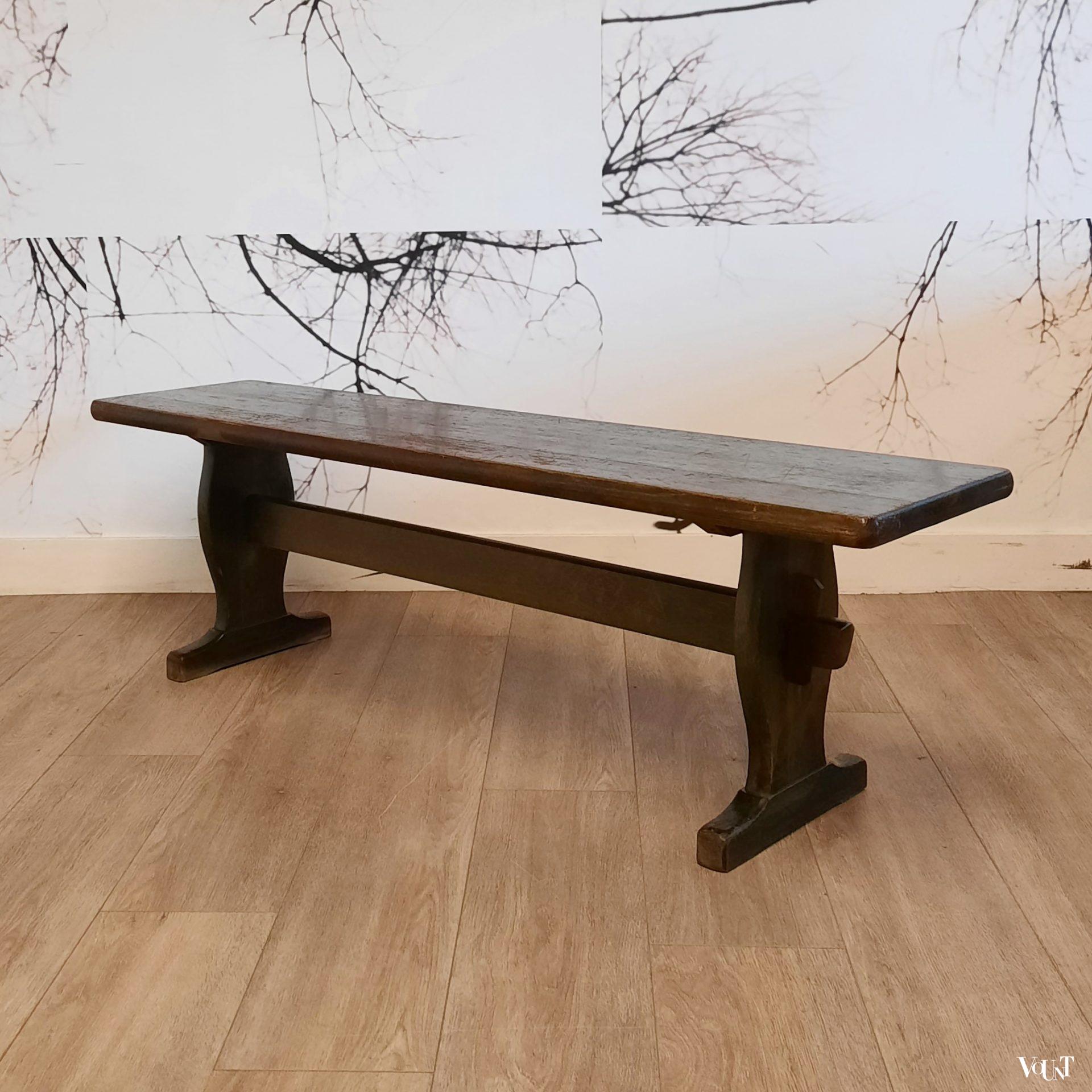 Donkergroene houten bank, jaren '60/'70