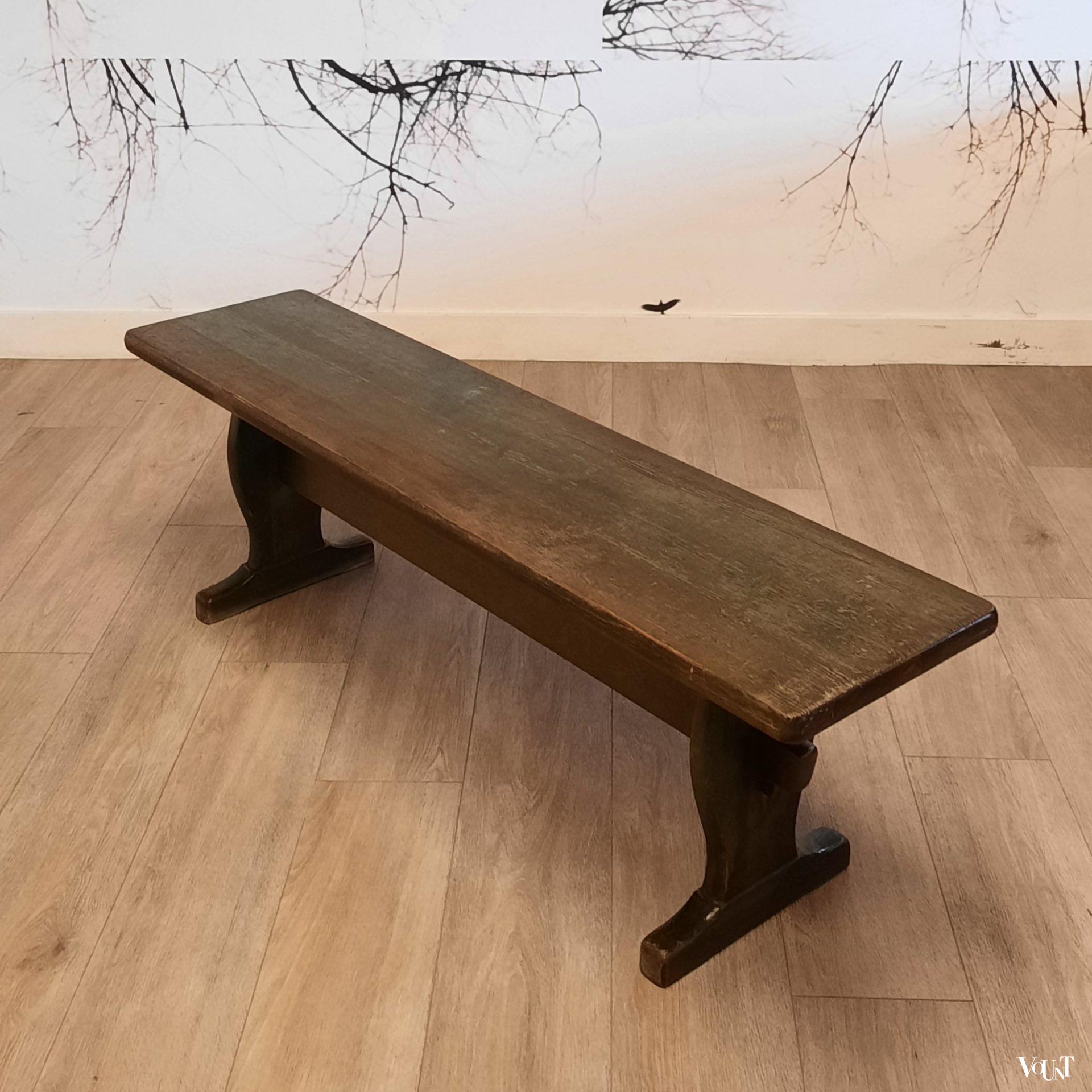 Donkergroene houten bank, jaren '60/'70