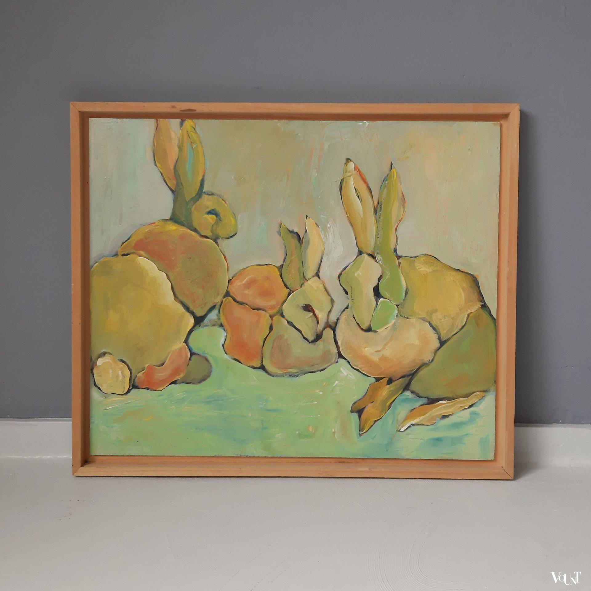 Abstract schilderij konijnen, jaren '70/'80