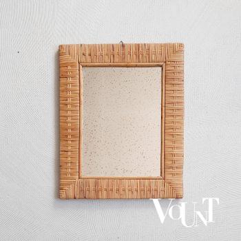 Vintage wandspiegel met geweven rotan rand, jaren '70