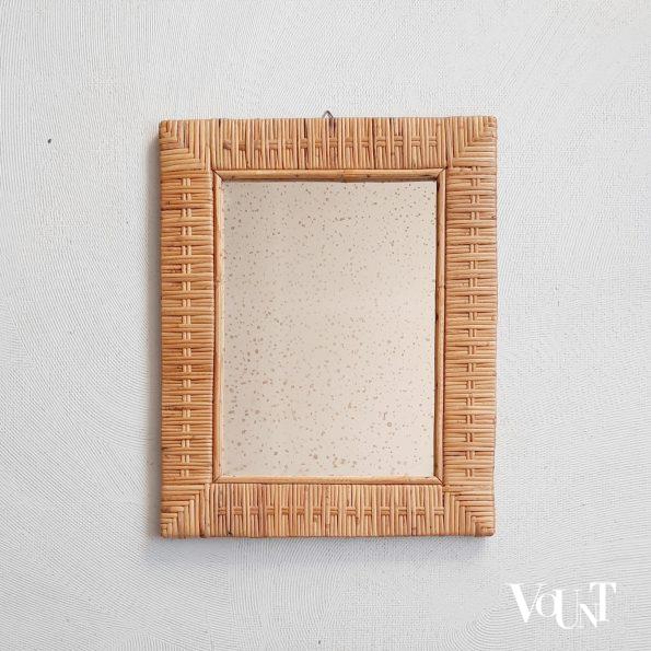 Vintage wandspiegel met geweven rotan rand, jaren '70