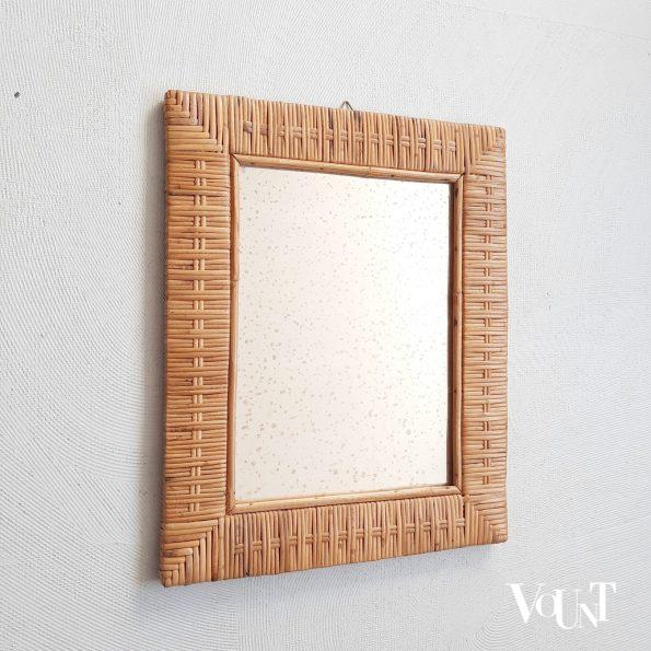 Vintage wandspiegel met geweven rotan rand, jaren '70