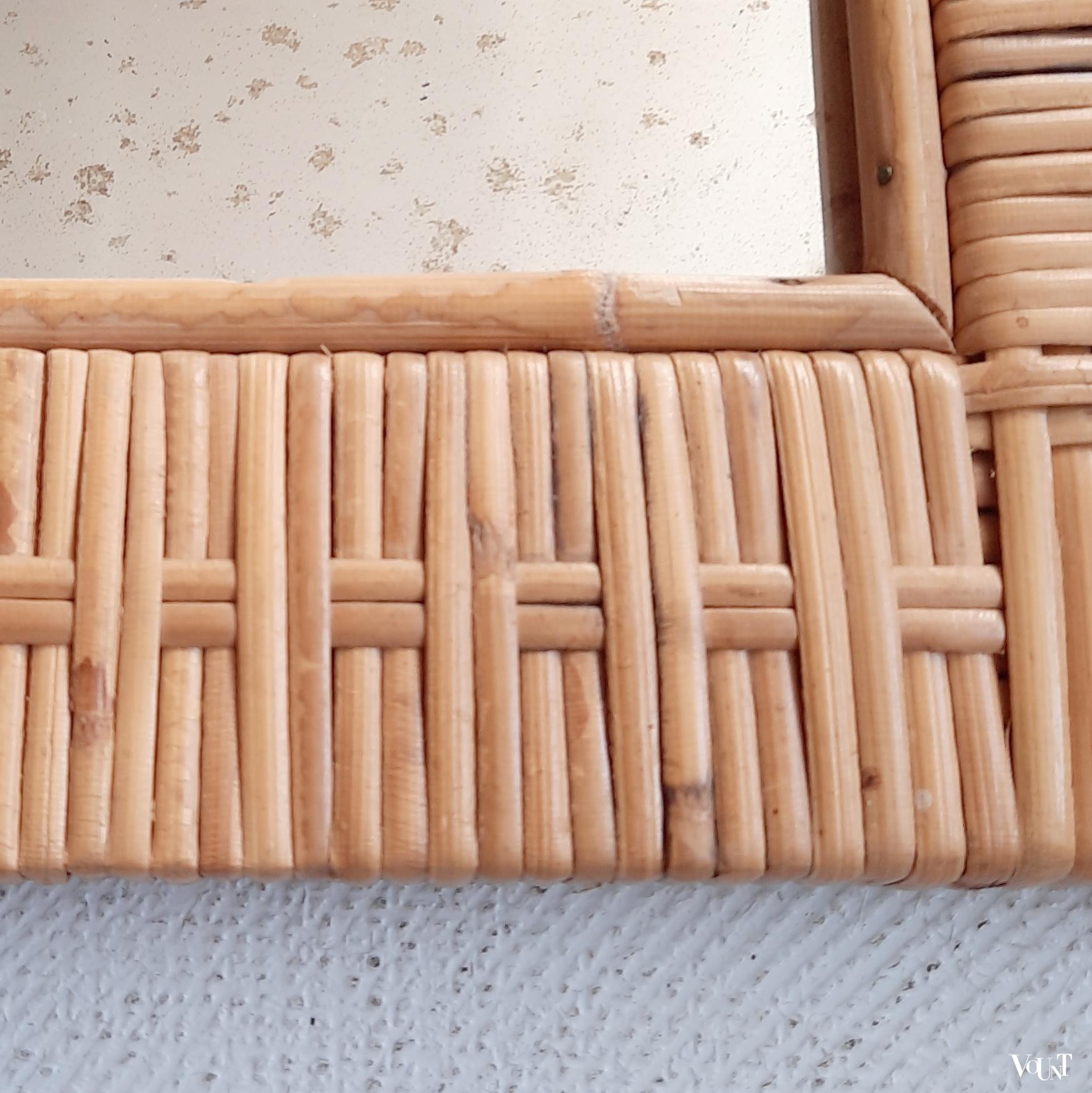 Vintage wandspiegel met geweven rotan rand, jaren '70