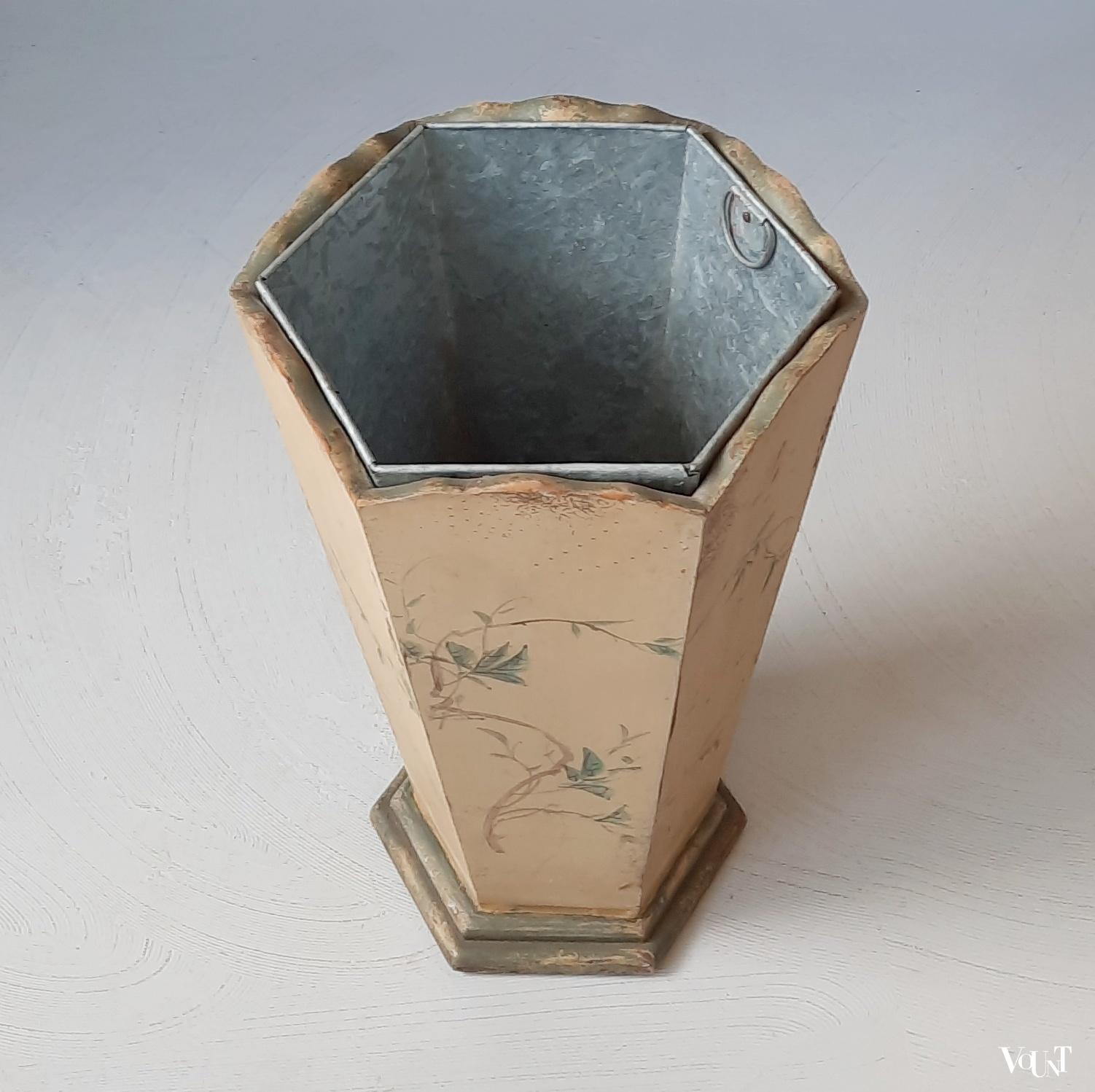 Houten paraplubak met floraal decor, jaren '50/'60