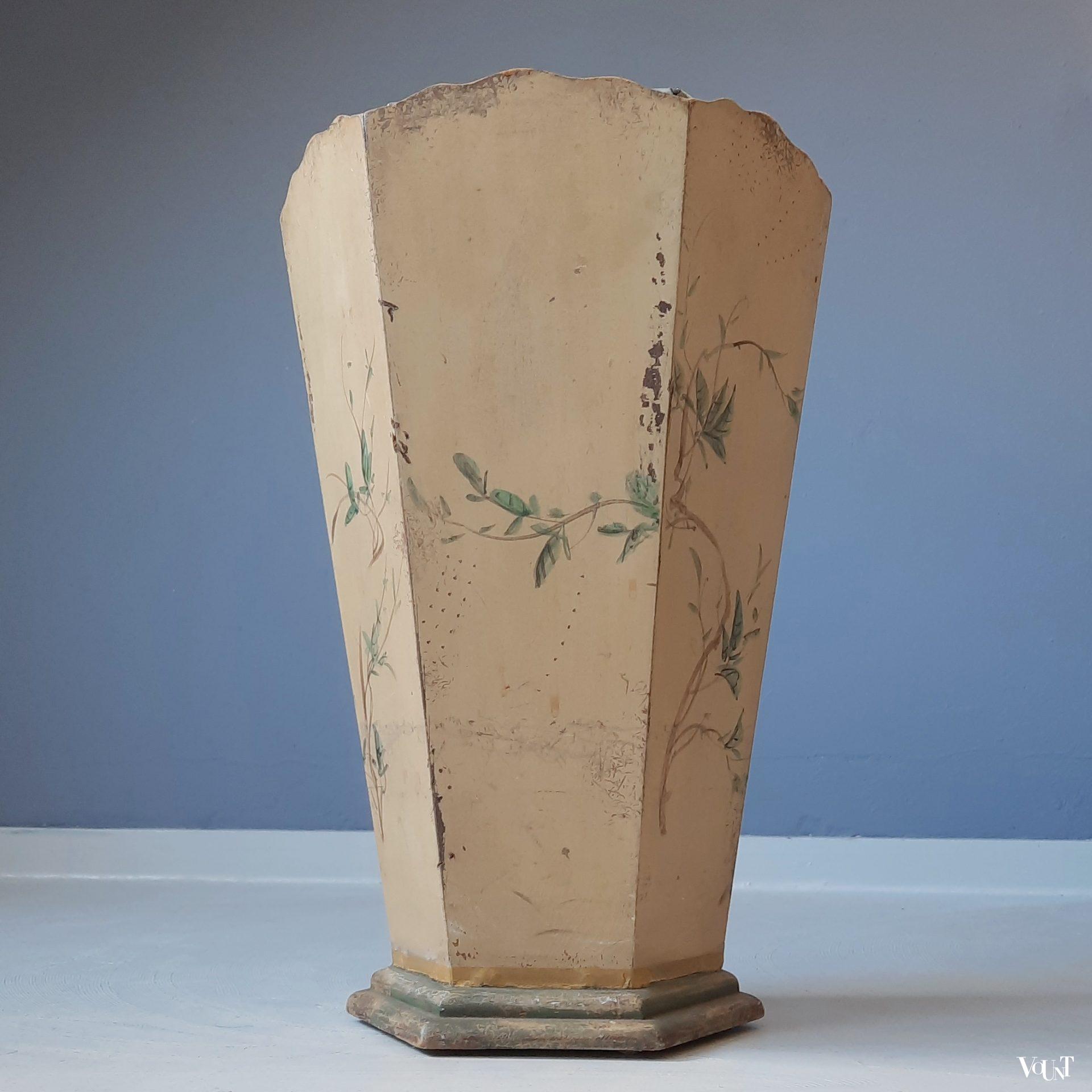 Houten paraplubak met floraal decor, jaren '50/'60