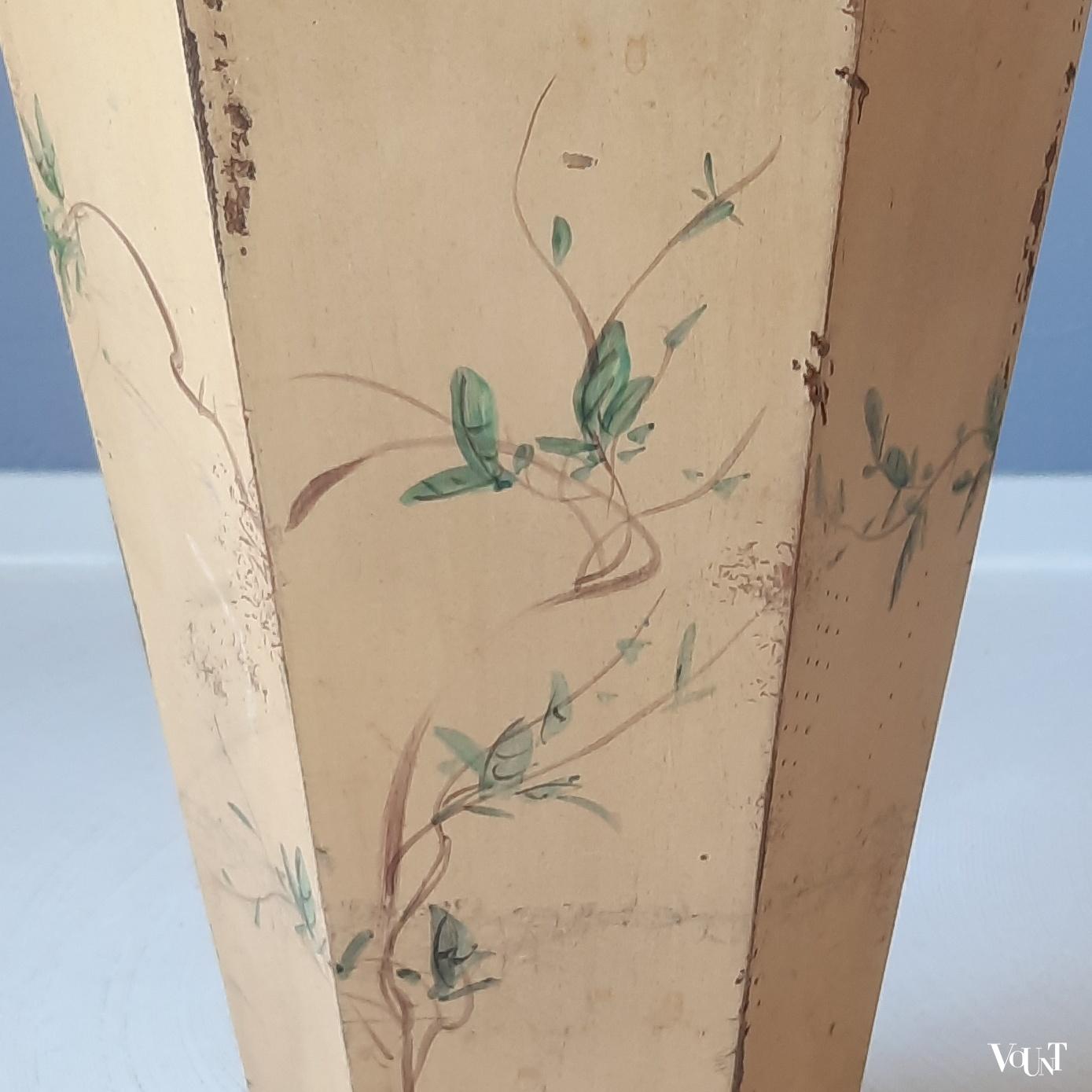 Houten paraplubak met floraal decor, jaren '50/'60