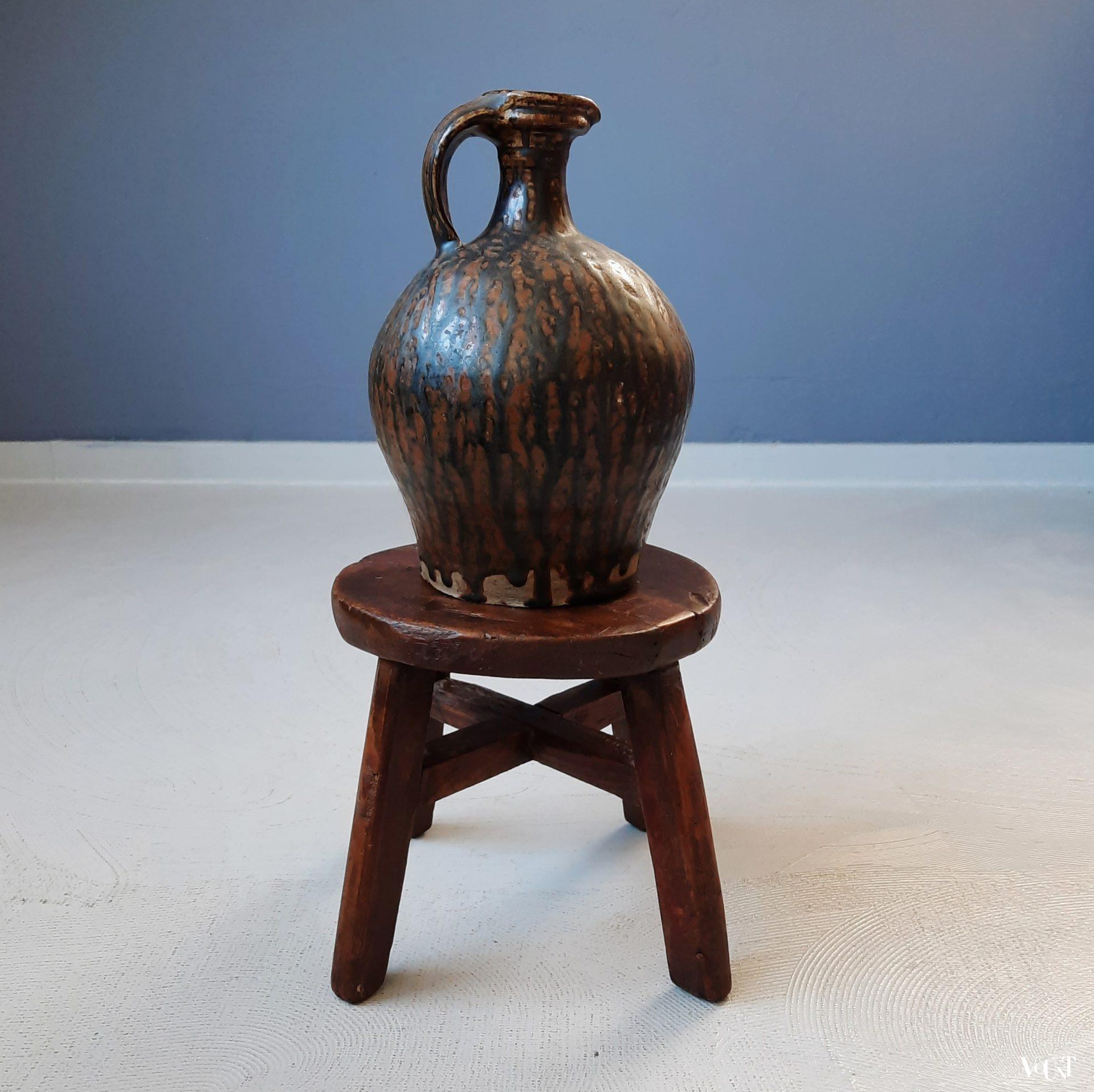 Franse aardewerken kan met druipmotief, jaren '60/'70