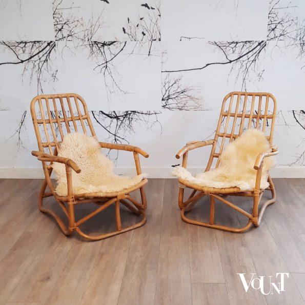 Set van 2 rotan lounge stoelen, jaren '70/'80