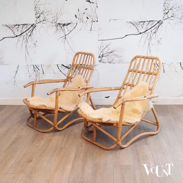 Set van 2 rotan lounge stoelen, jaren '70/'80