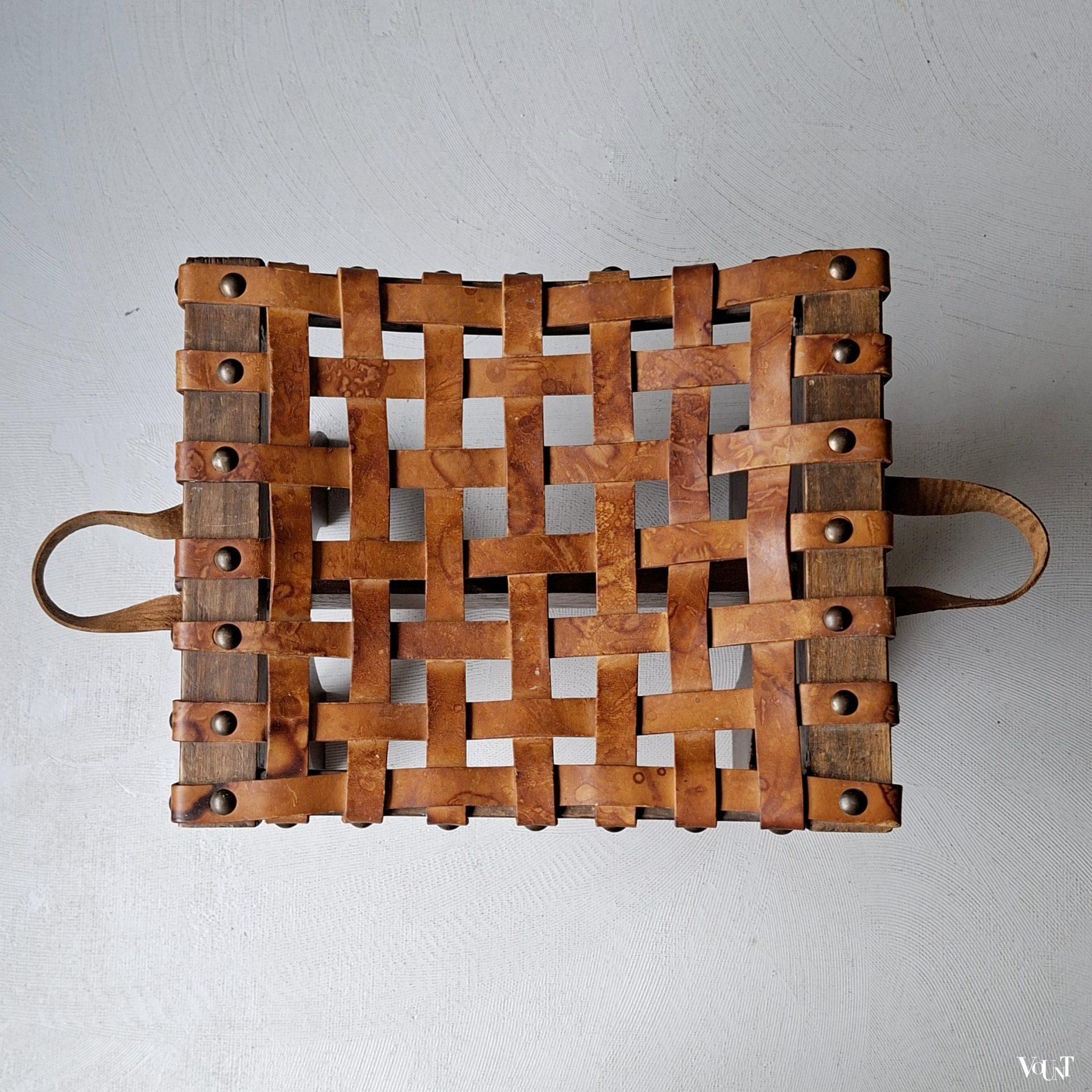 Spaanse kruk / voetenbankje met leren strips, jaren '60/'70