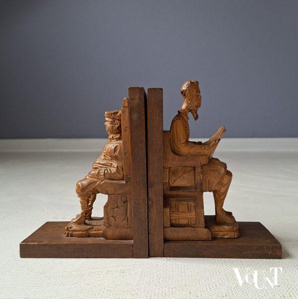 Houten boekensteunen Don Quichot en Sancho Panza, Spanje, jaren '60/'70