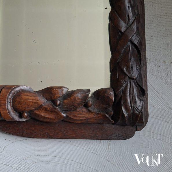 Antieke houten handgesneden wandspiegel, rond 1900