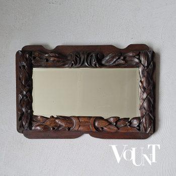 Antieke houten handgesneden wandspiegel, rond 1900