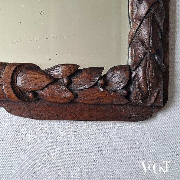 Antieke houten handgesneden wandspiegel, rond 1900