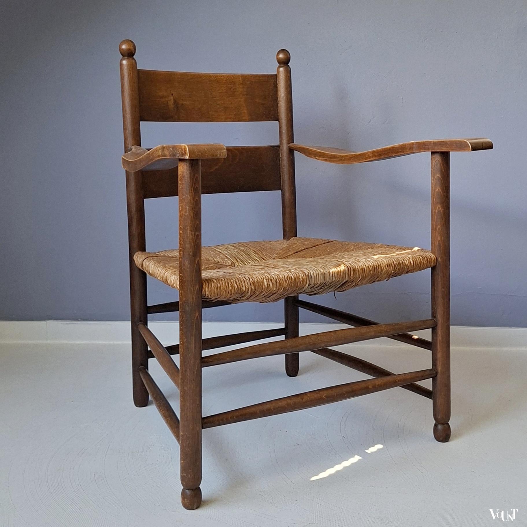 Art deco stoel met biezen zitting, jaren '20/'30