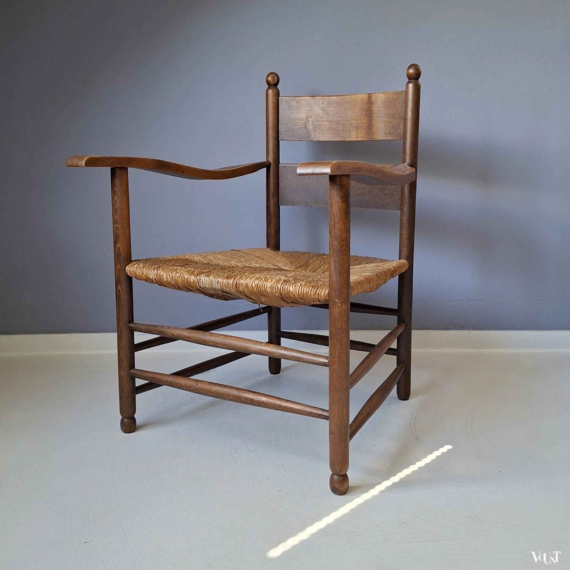 Art deco stoel met biezen zitting, jaren '20/'30