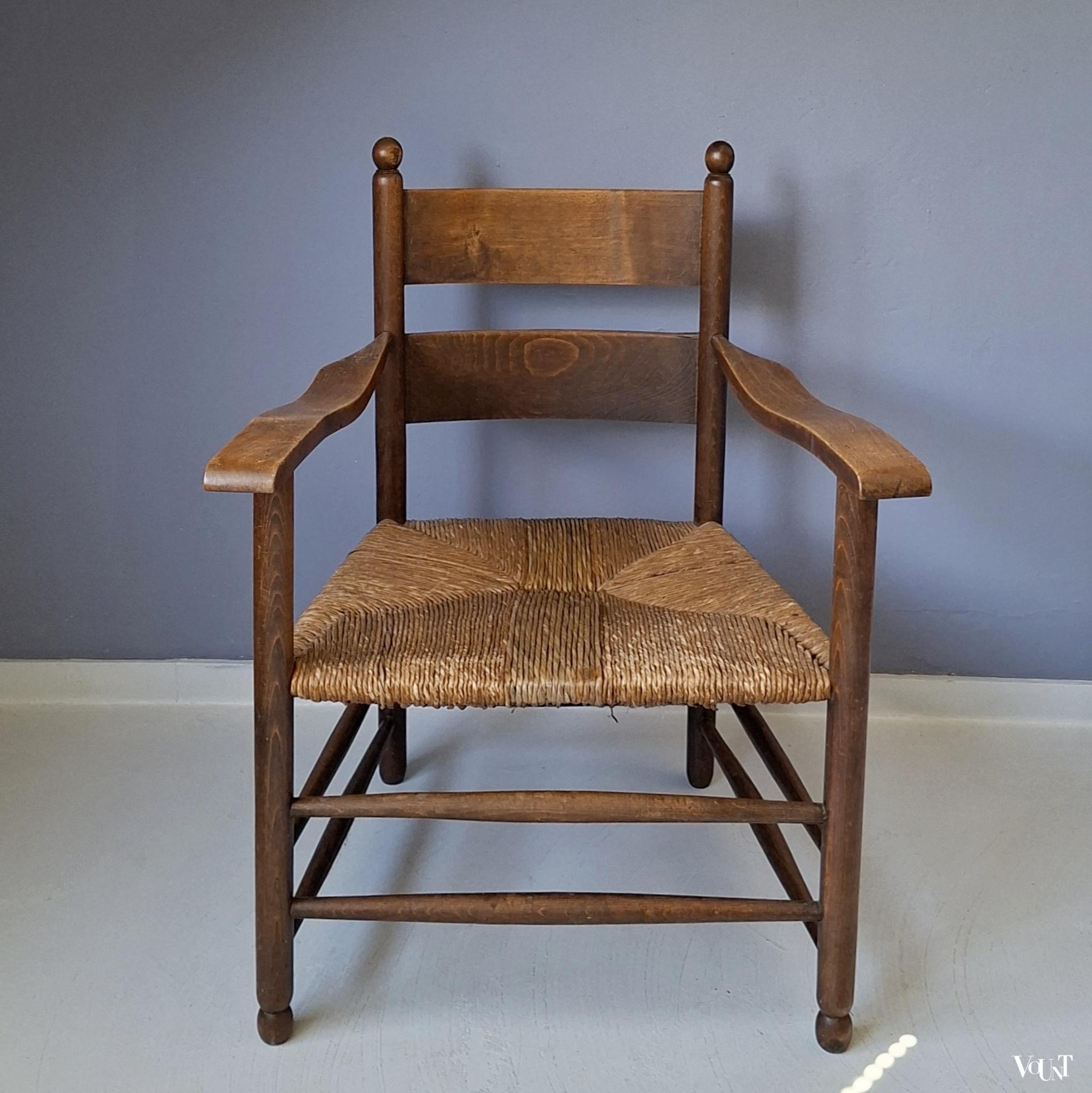 Art deco stoel met biezen zitting, jaren '20/'30