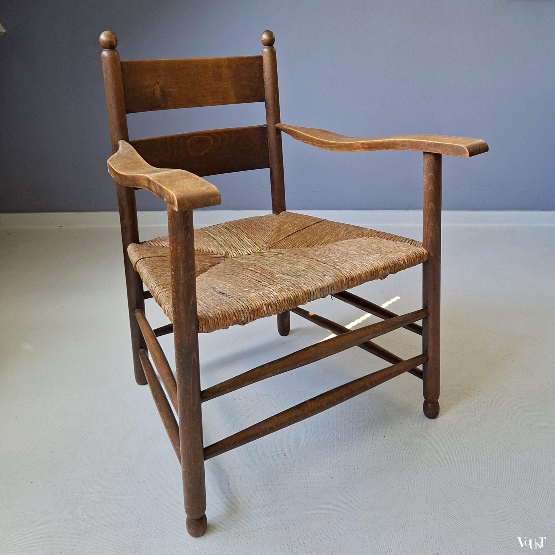 Art deco stoel met biezen zitting, jaren '20/'30